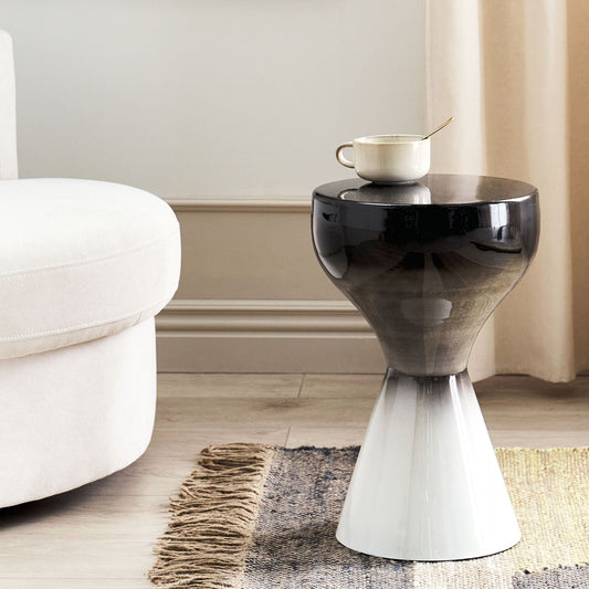 Two Tone Side Table Black And White Iron Metal 30 x 30cm Accent End Table