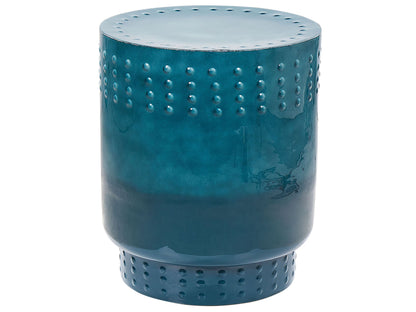 Blue Iron Side Table 41cm Geometric Accent End Table With Glossy Blue Enamel Finish