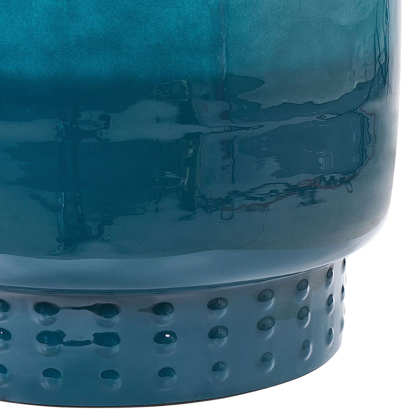 Blue Iron Side Table 41cm Geometric Accent End Table With Glossy Blue Enamel Finish