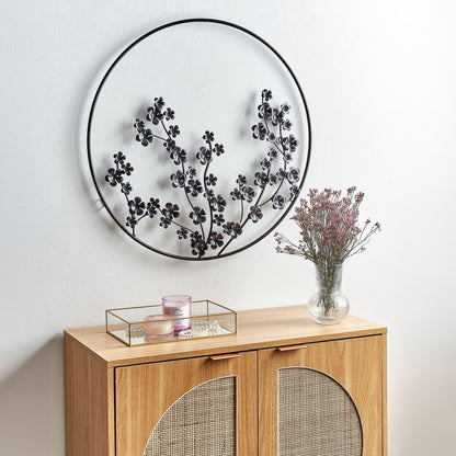 Wall Decor Black Metal Leaves Floral Frame 70cm