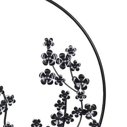 Wall Decor Black Metal Leaves Floral Frame 70cm