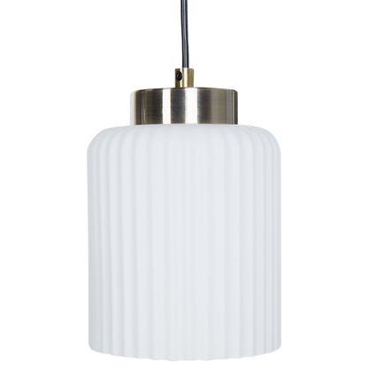 Industrial Pendant Lamp Black And Brass With Four White Glass Shades For Living Rooms