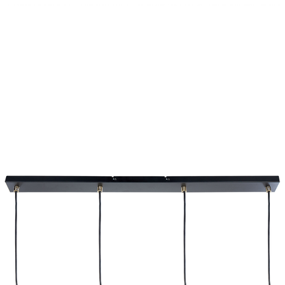 Industrial Pendant Lamp Black And Brass With Four White Glass Shades For Living Rooms