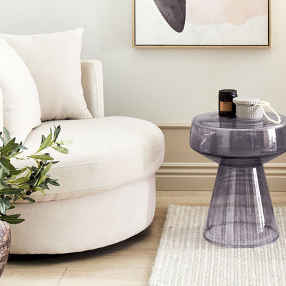 Oval Designer Side Table Transparent Grey Glass 37 x 37 x 43cm