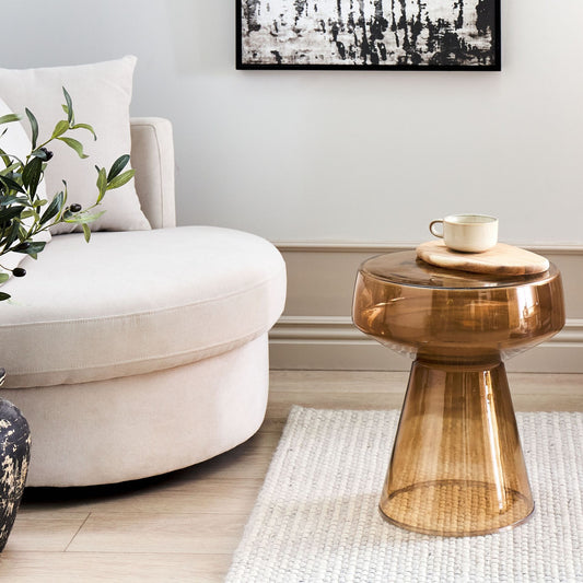 Transparent Golden Brown Glass Side End Table 37 x 37 x 43cm Oval Designer Shape Living Room Modern