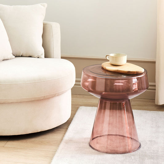 Home Oval Transparent Red Glass Side End Table 37 x 37 x 43cm
