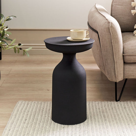 Aria Home Side Table Black Iron 33 x 33 x 50cm Round Top Modern Living Room End Table