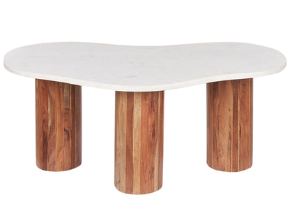 Marble Top Coffee Table With Acacia Wood Legs Oval 90 x 45cm