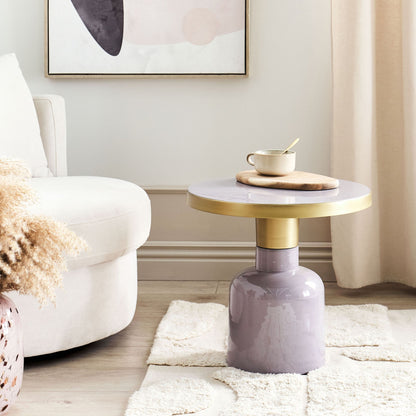 Violet Side Table 45cm Round Oval Top Iron Brass Finish Modern