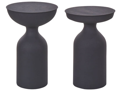Set 2 Black Iron Round Side Tables 33 and 36cm Modern
