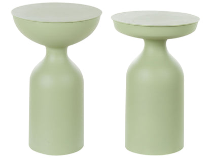 Set Of 2 Light Green Iron Round Top Side Tables