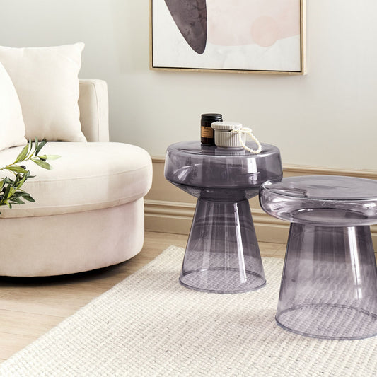Set of 2 Transparent Grey Glass Side Tables 37 x 37 x 43cm