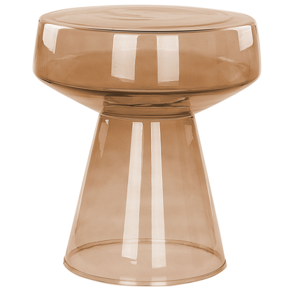 Set Of 2 Transparent Golden Brown Glass Side End Tables 37 x 37 x 43cm And 39 x 39 x 40cm Oval Modern Living Room