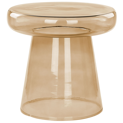 Set Of 2 Transparent Golden Brown Glass Side End Tables 37 x 37 x 43cm And 39 x 39 x 40cm Oval Modern Living Room