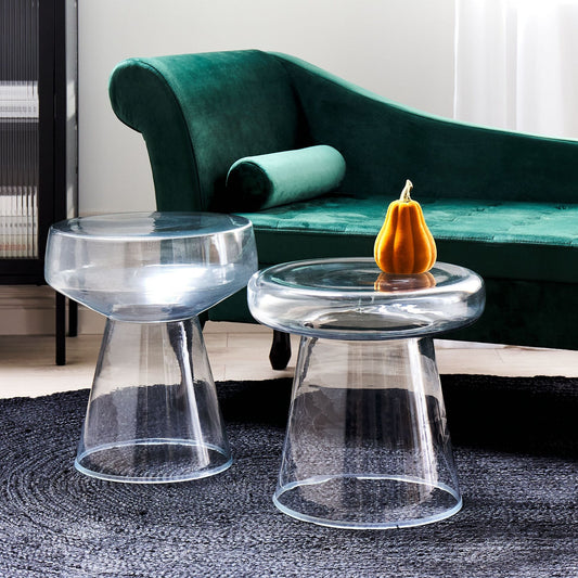 Set Of 2 Transparent Glass Side Tables 37 x 37cm Modern