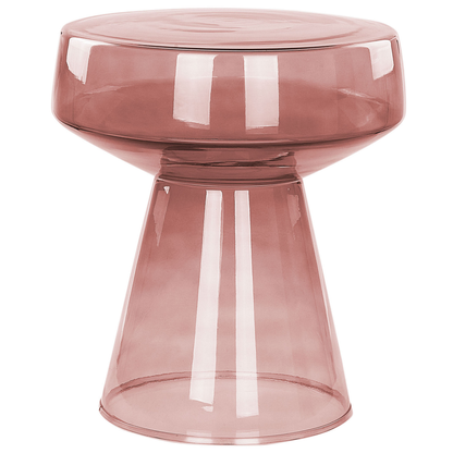 Home Set Of 2 Red Transparent Glass Side End Tables Round Designer 37 x 37 x 43cm And 39 x 39 x 40cm