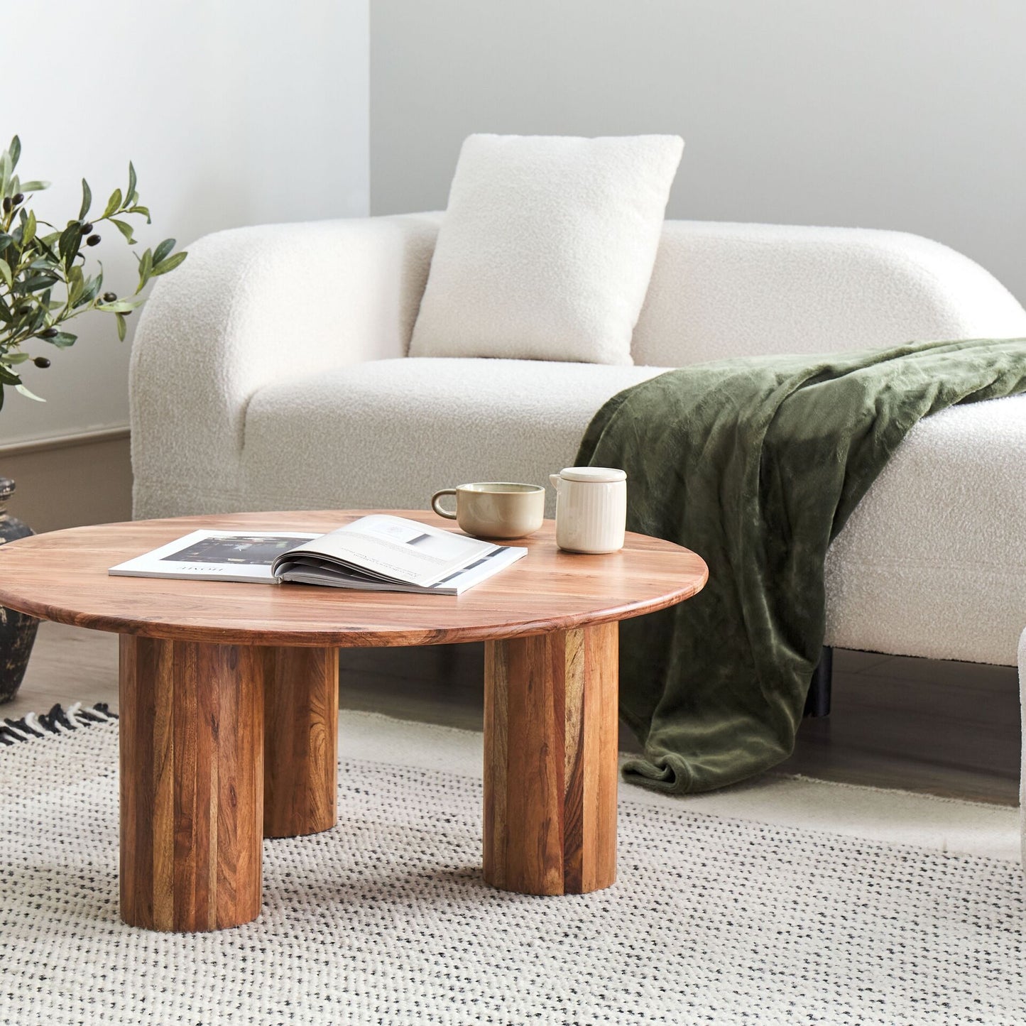 Coffee Side Table Acacia Wood 80cm Natural Light Brown