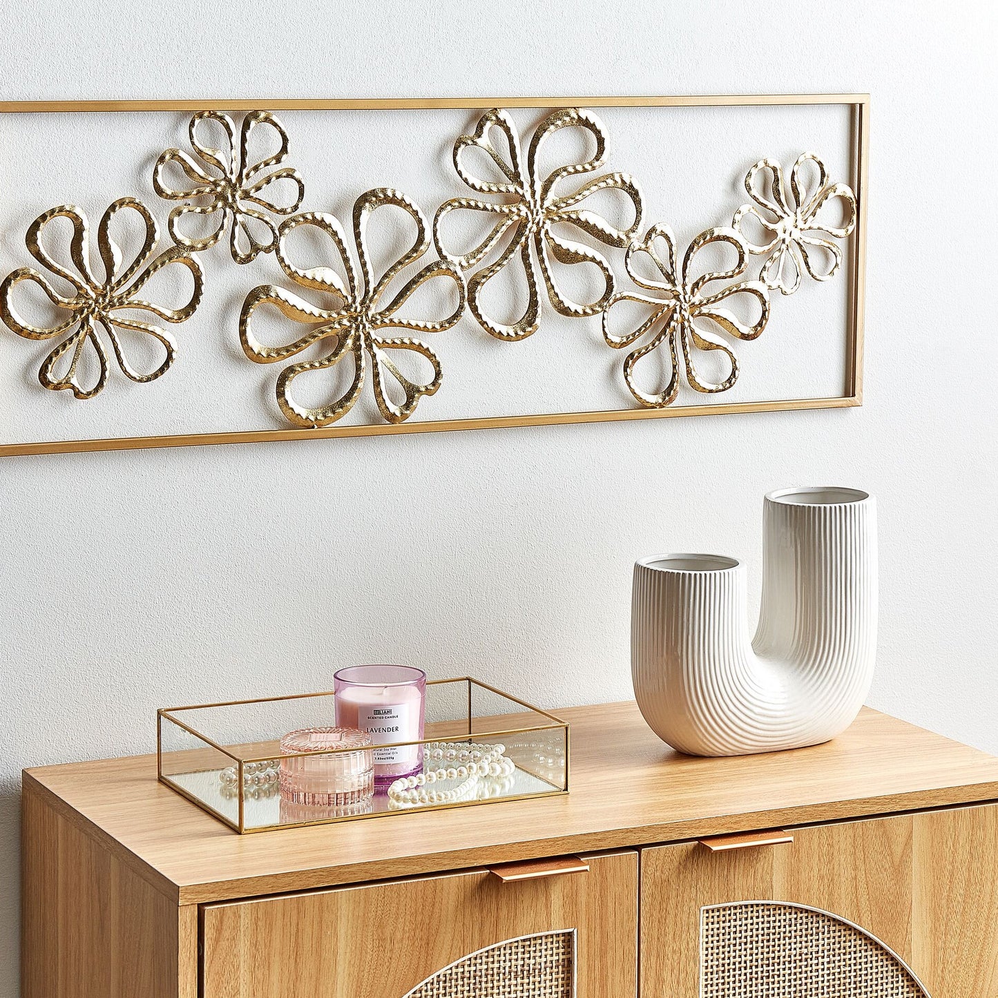 Home Gold Iron Wall Decor 90 x 31cm Handmade Floral Modern