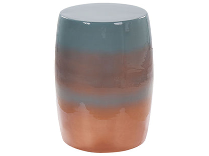 Accent Side Table Golden Brown And Blue Iron 28cm Round Drum