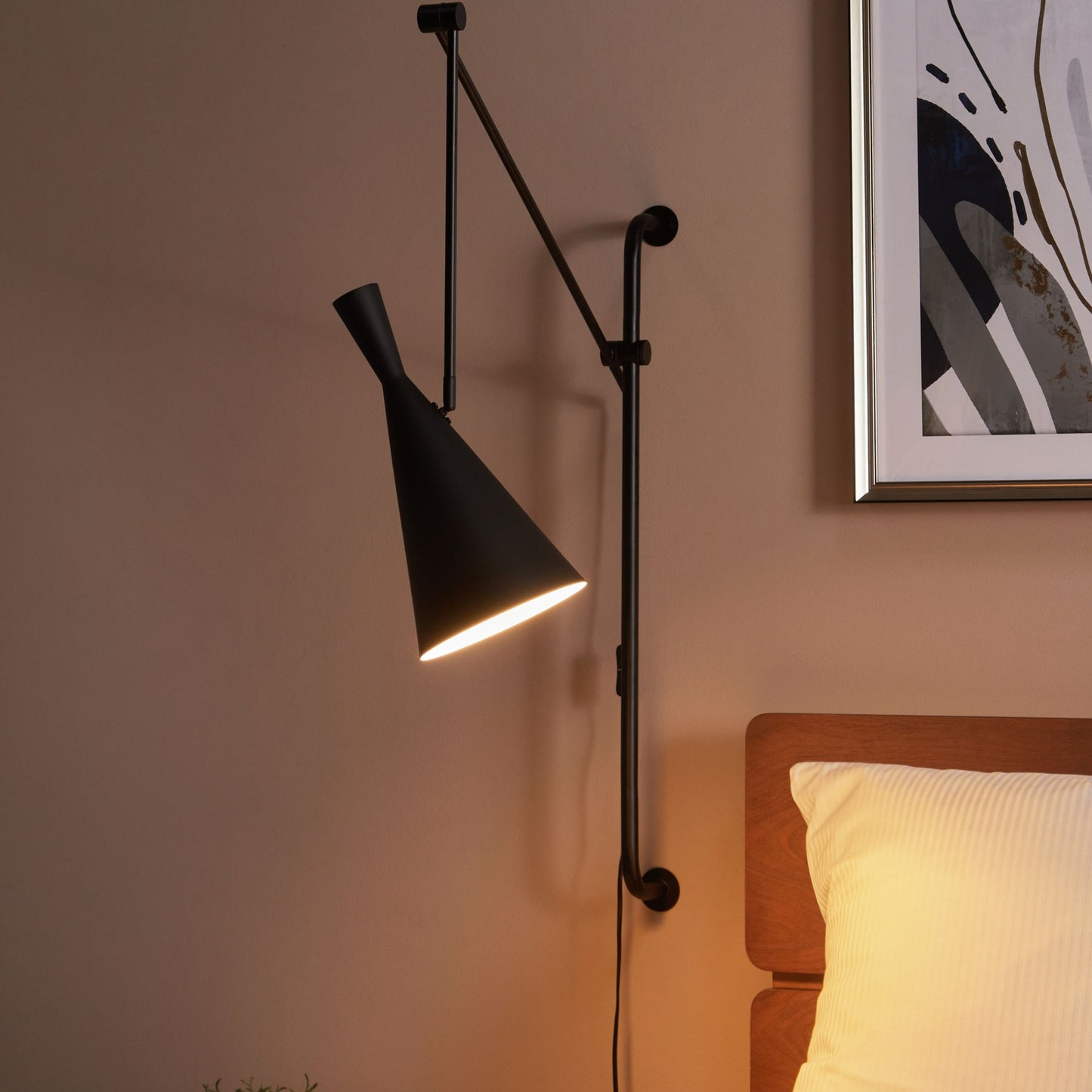 Luma Wall Lamp Black Steel 1 Light Adjustable Arm Cone Shade