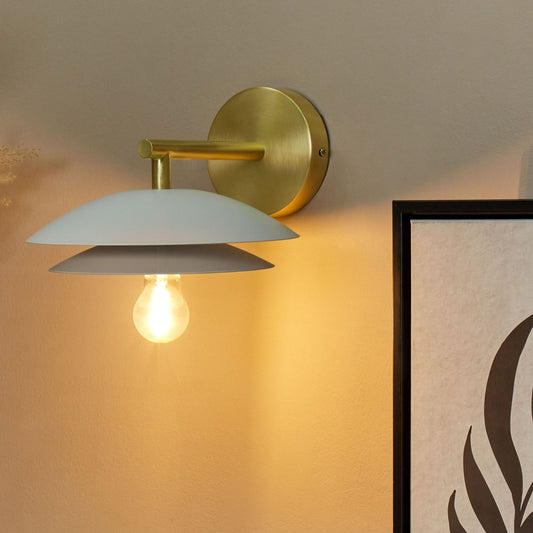 Luxe Wall Lamp White Gold Metal Cone Shade 22 x 29 x 14cm Modern Glam Double Open Bulb Design