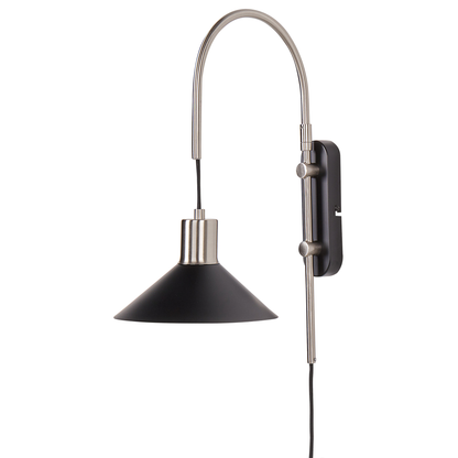 Wall Lamp Black Silver 1 Light Cone Shade Modern Industrial