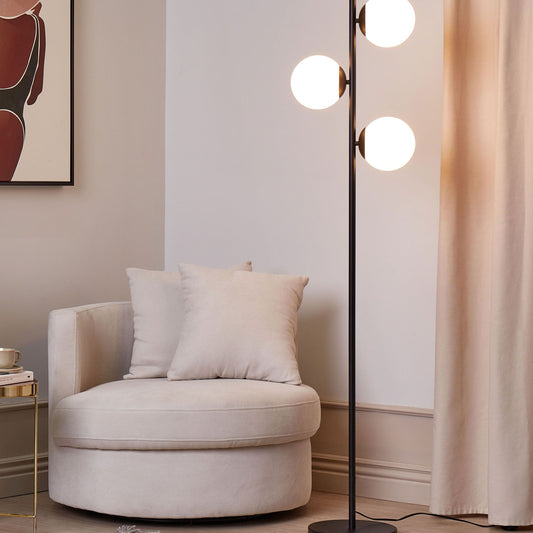 Black Metal Floor Lamp 3 Glass Globes 153cm Modern