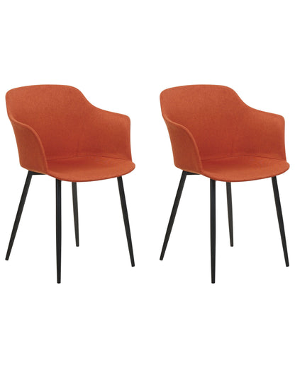Set of 2 Dining Chairs Orange Upholstered Black Legs Retro