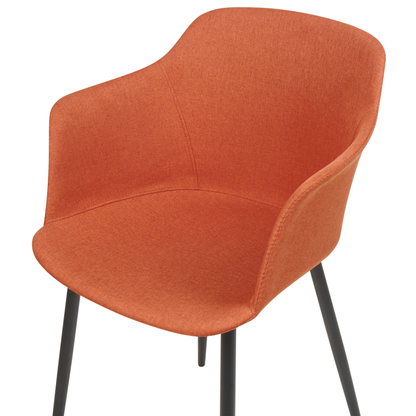 Set of 2 Dining Chairs Orange Upholstered Black Legs Retro