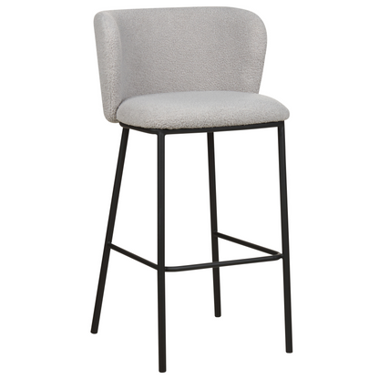 Set 2 Grey Boucle Bar Chairs with Black Metal Legs Armless Curved Backrest Modern Dining