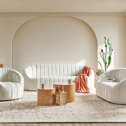 6 Seater Sofa Set Off White Velvet Tufted Low Back