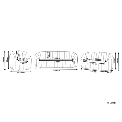 6 Seater Sofa Set Off White Velvet Tufted Low Back