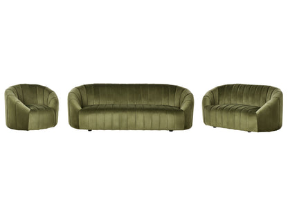 Six Seater Sofa Set Dark Green Velvet Tufted Low Back