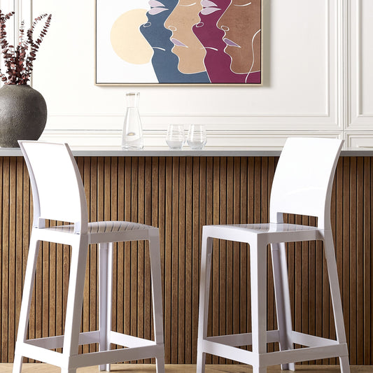 White Plastic Bar Stool Set Of 2 99cm Counter Chairs For Kitchen Island Modern Dining