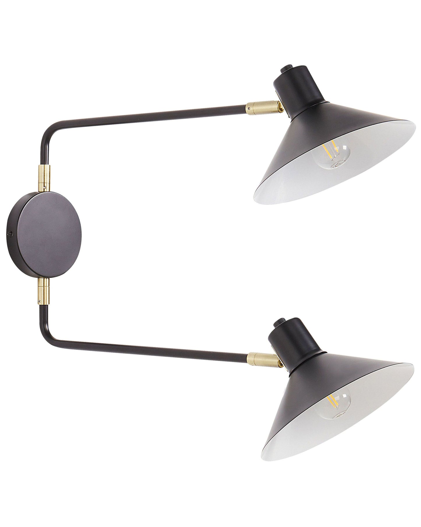 Wall Lamp Black Steel Two Lights Adjustable Drum Shades With Gold Elements Modern Industrial