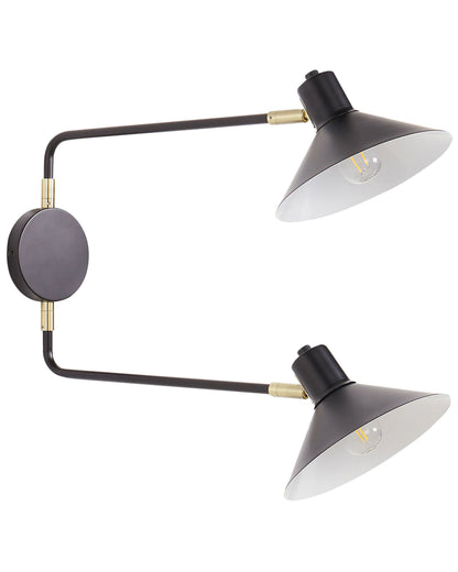 Wall Lamp Black Steel Two Lights Adjustable Drum Shades With Gold Elements Modern Industrial