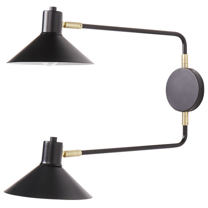 Wall Lamp Black Steel Two Lights Adjustable Drum Shades With Gold Elements Modern Industrial