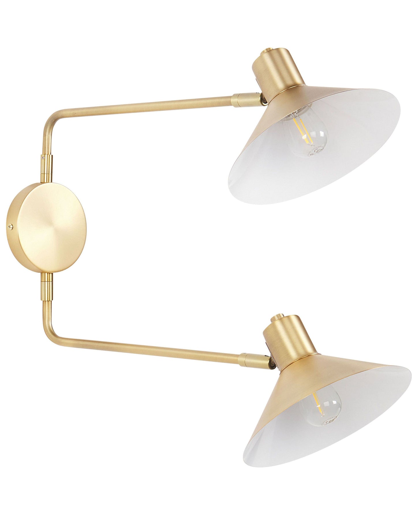 Wall Lamp Gold Steel 2 Lights Adjustable Drum Shades with Gold Elements Modern Industrial Living Room Bedroom
