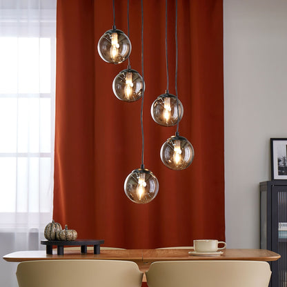 5 Light Pendant Lamp With Smoked Glass Shades Black Base