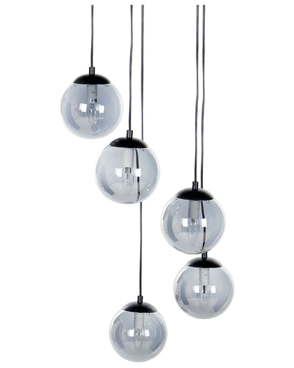 5 Light Pendant Lamp With Smoked Glass Shades Black Base