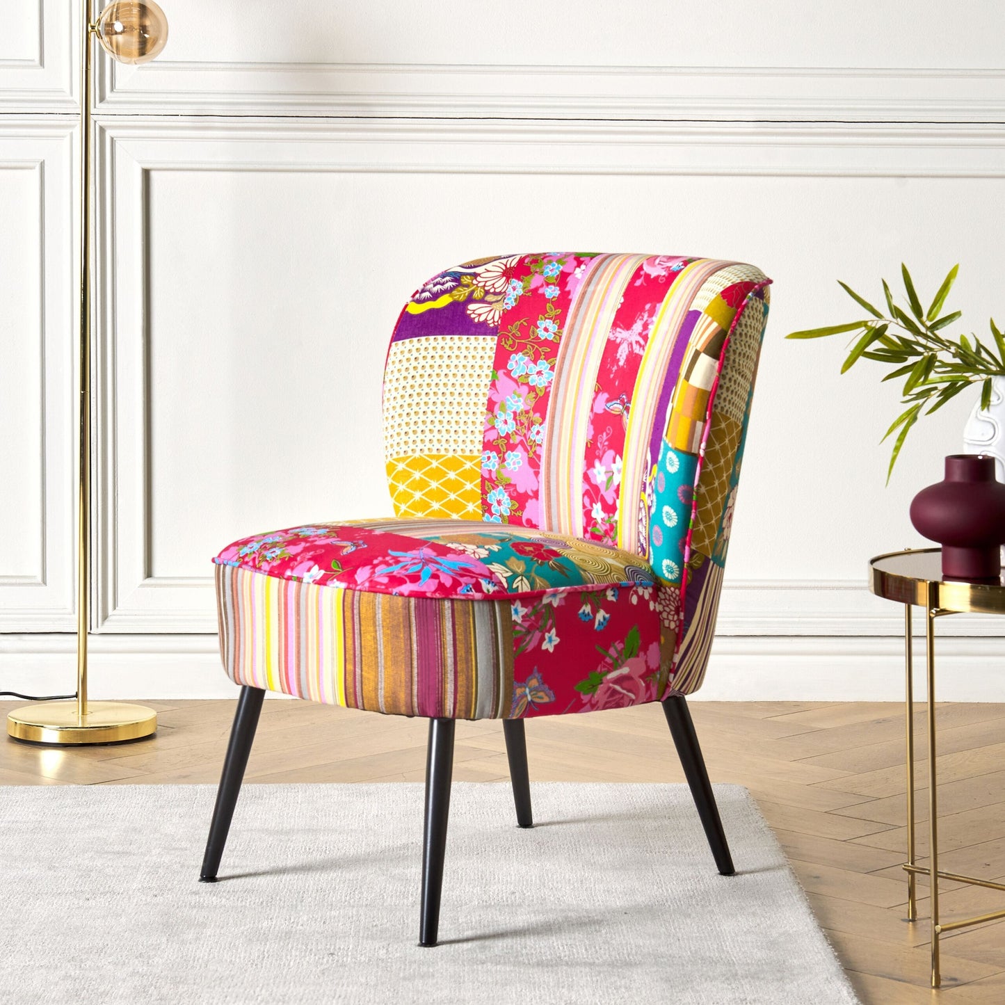 Multicolour Patchwork Armchair Armless Accent Chair With Metal Legs Modern Design For Living Room