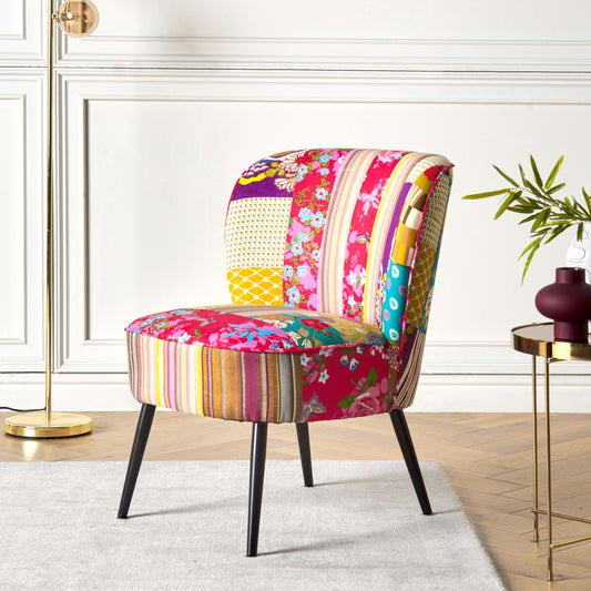 Multicolour Patchwork Armchair Armless Accent Chair With Metal Legs Modern Design For Living Room