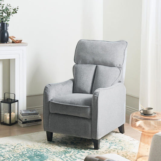 Heritage Living Reclining Armchair Grey Fabric With Adjustable Back And Footstool High Back Vintage Style