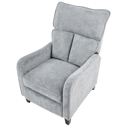 Heritage Living Reclining Armchair Grey Fabric With Adjustable Back And Footstool High Back Vintage Style