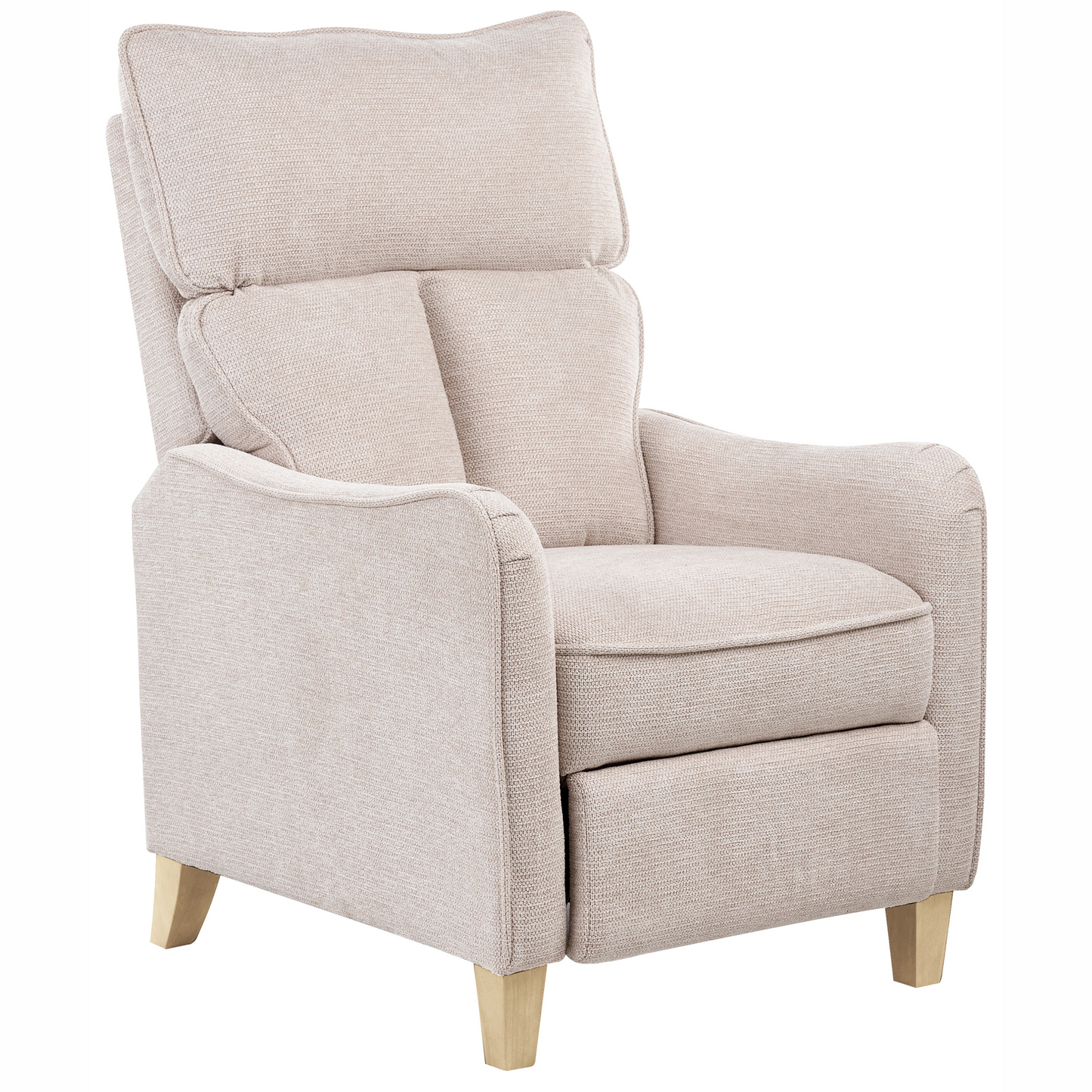 Reclining Armchair High Back Beige Fabric With Footstool