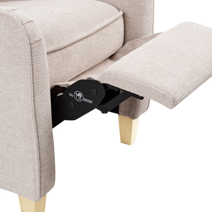 Reclining Armchair High Back Beige Fabric With Footstool