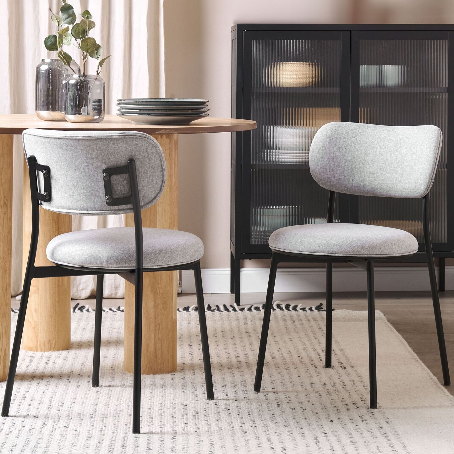 Set Of 2 Grey Polyester Armless Dining Chairs With Metal Legs For Dining Room Kitchen