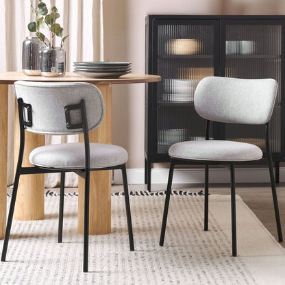 Set Of 2 Grey Polyester Armless Dining Chairs With Metal Legs For Dining Room Kitchen