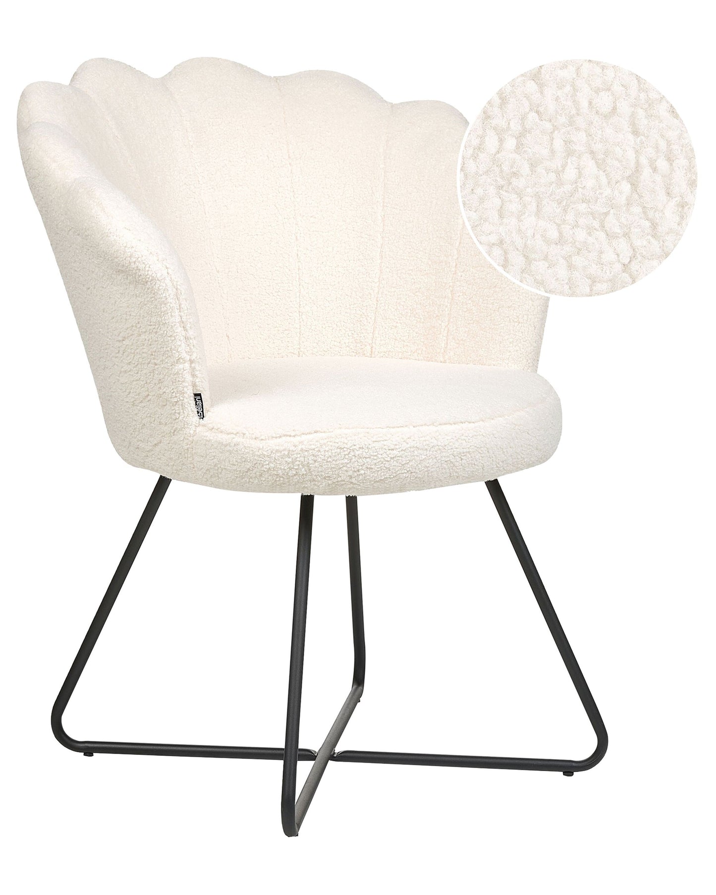 X Armless Boucl? Shell Chair White With Black Metal Frame