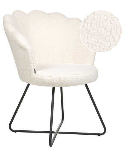 X Armless Boucl? Shell Chair White With Black Metal Frame